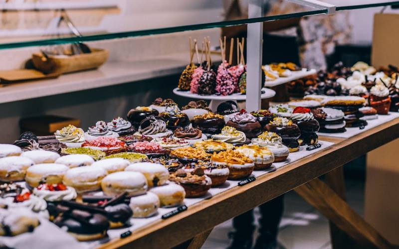 Variety of donuts in germany market.